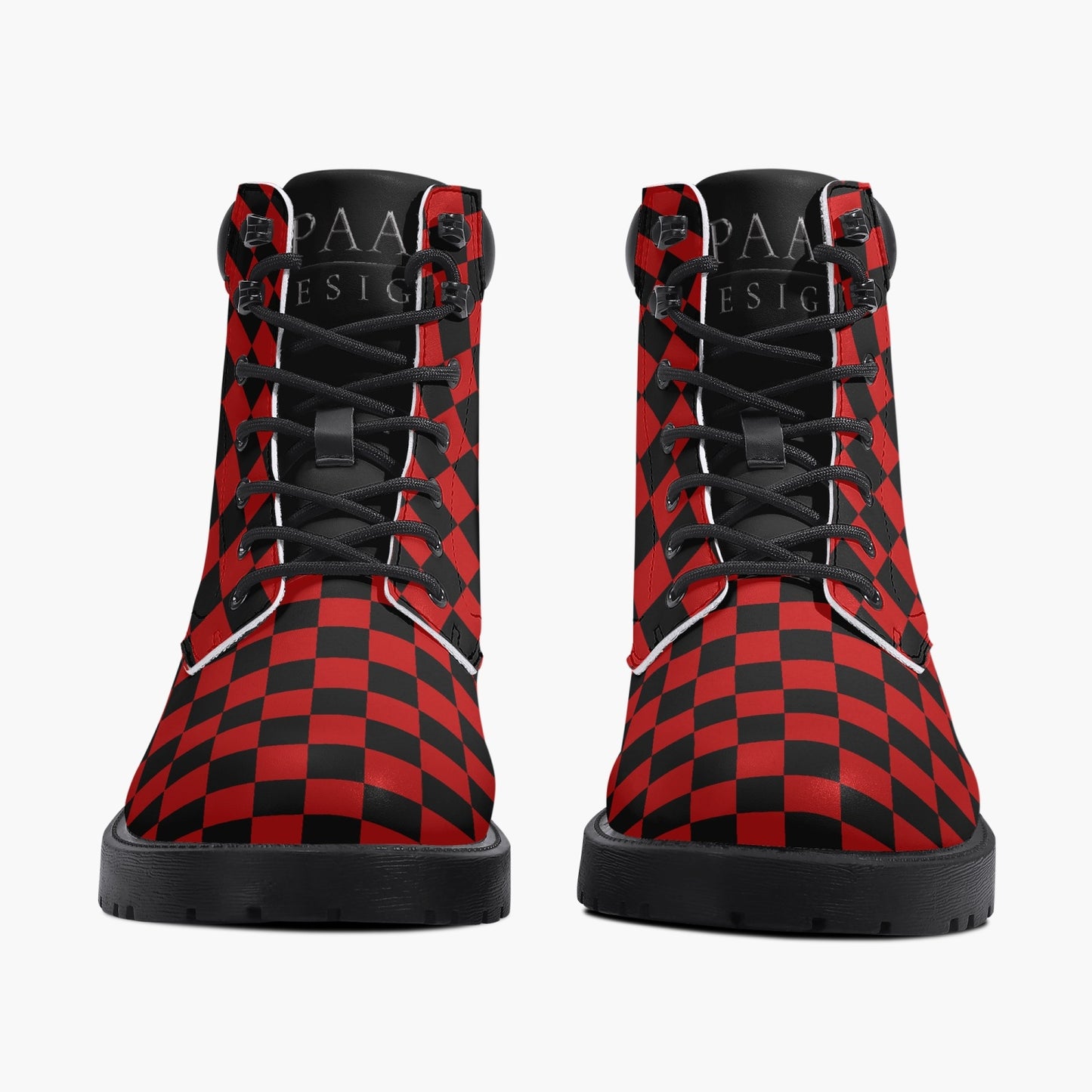 Casual Leather Boots Checkered red