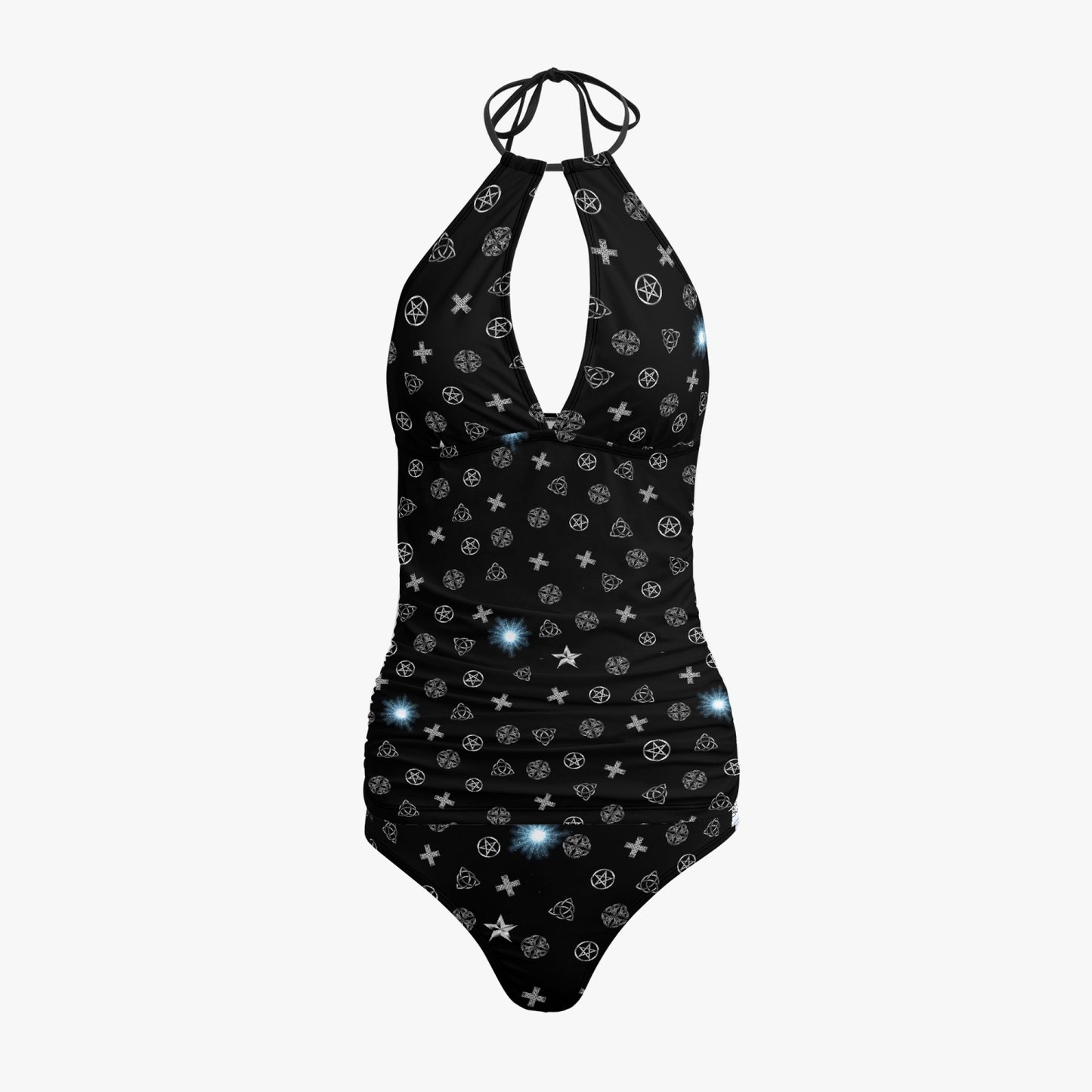 Black Wicca Halter Top Two-Piece Tankini Swimsuit