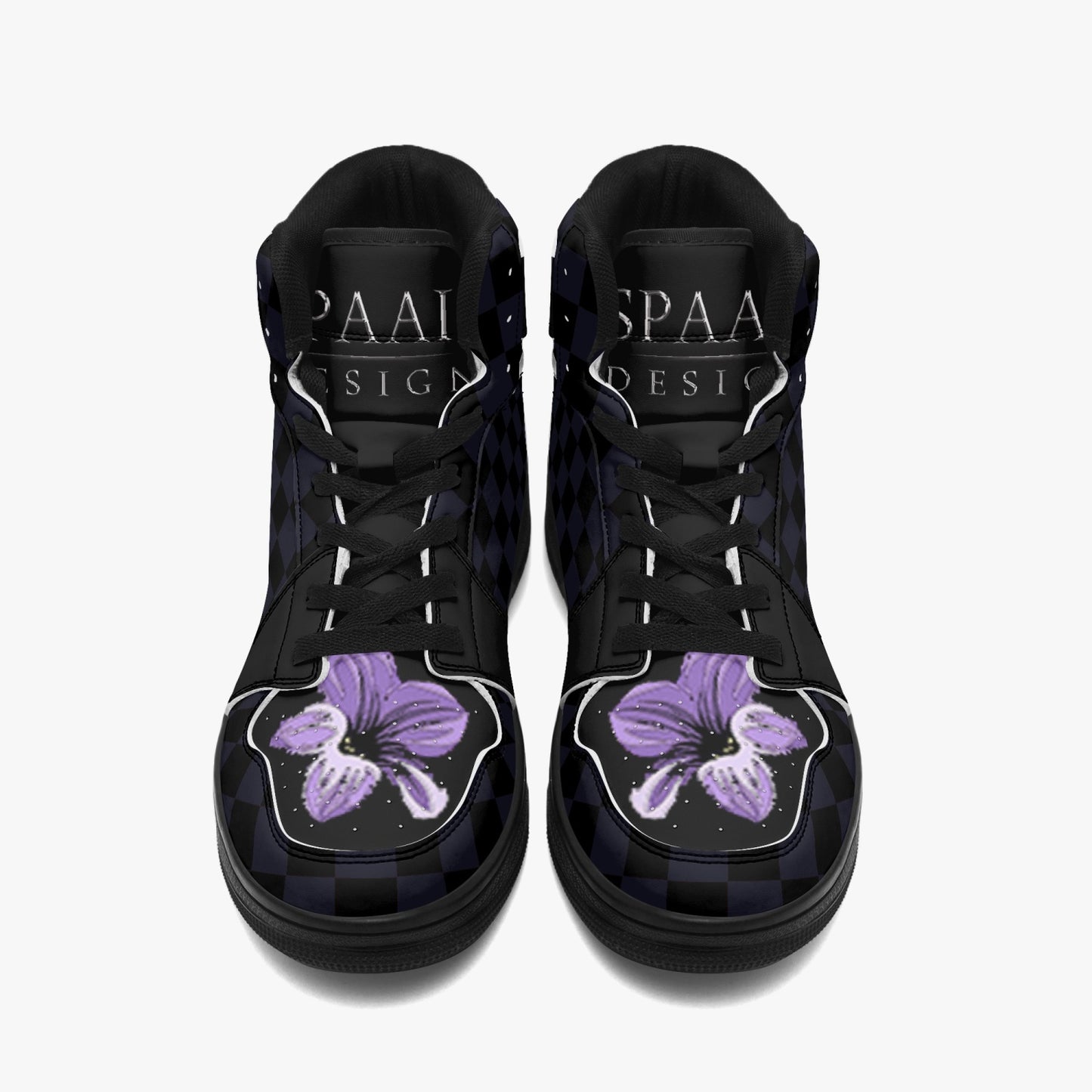 High ankle sneakers dark checkered flower