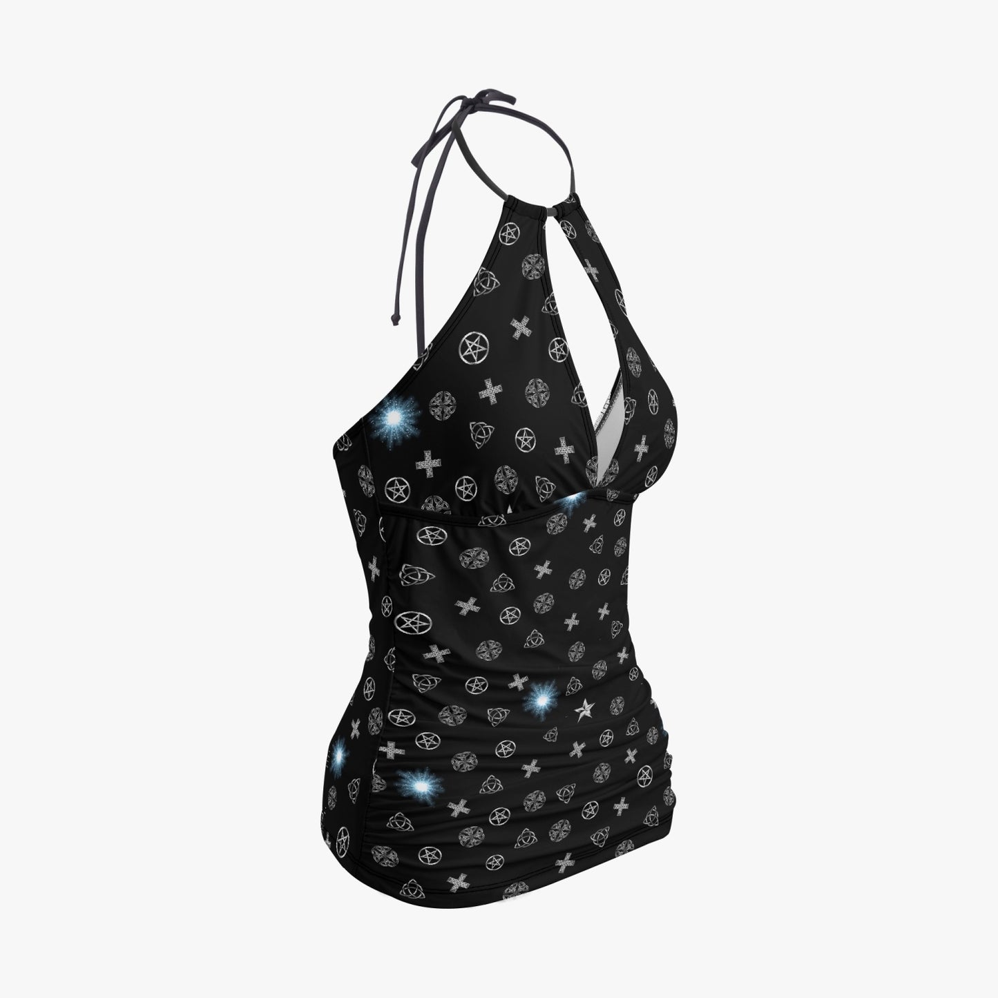 Black Wicca Halter Top Two-Piece Tankini Swimsuit