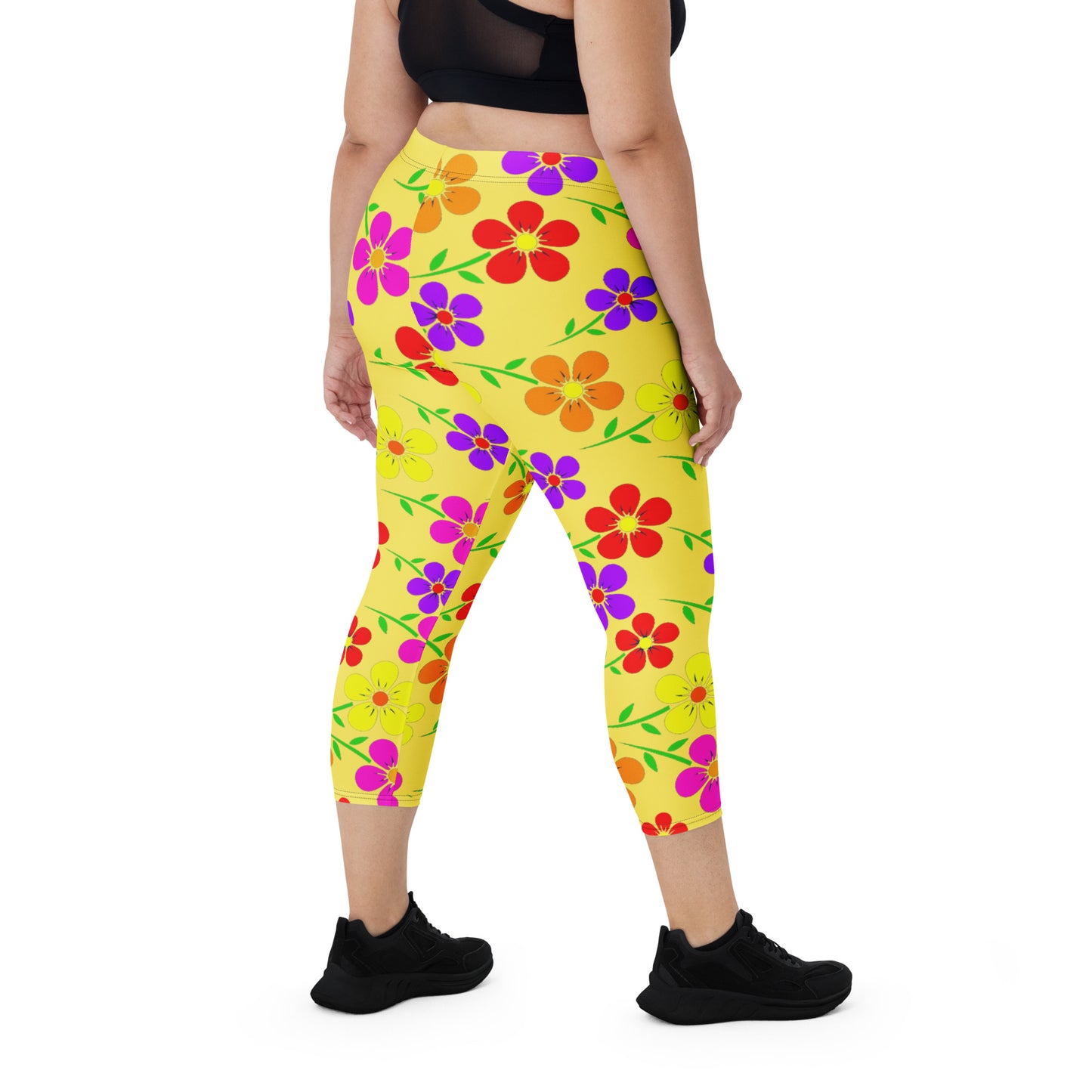 Yellow Floral Capri Leggings