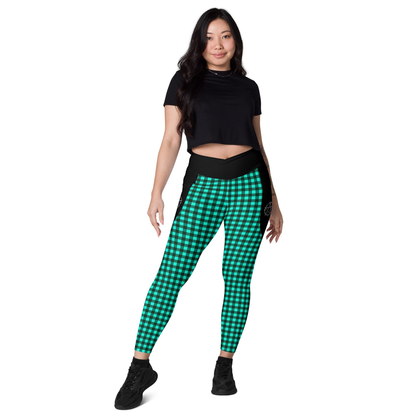 Crossover leggings with pockets Checkered Dirty Green
