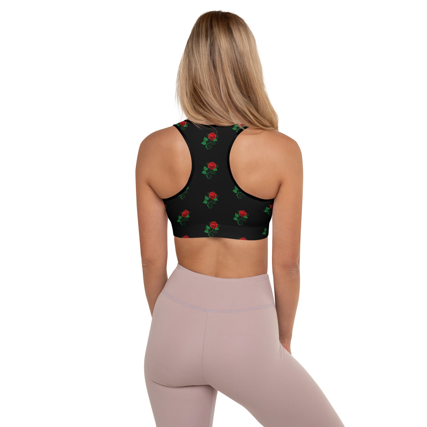 Rose Black Padded Sports Bra