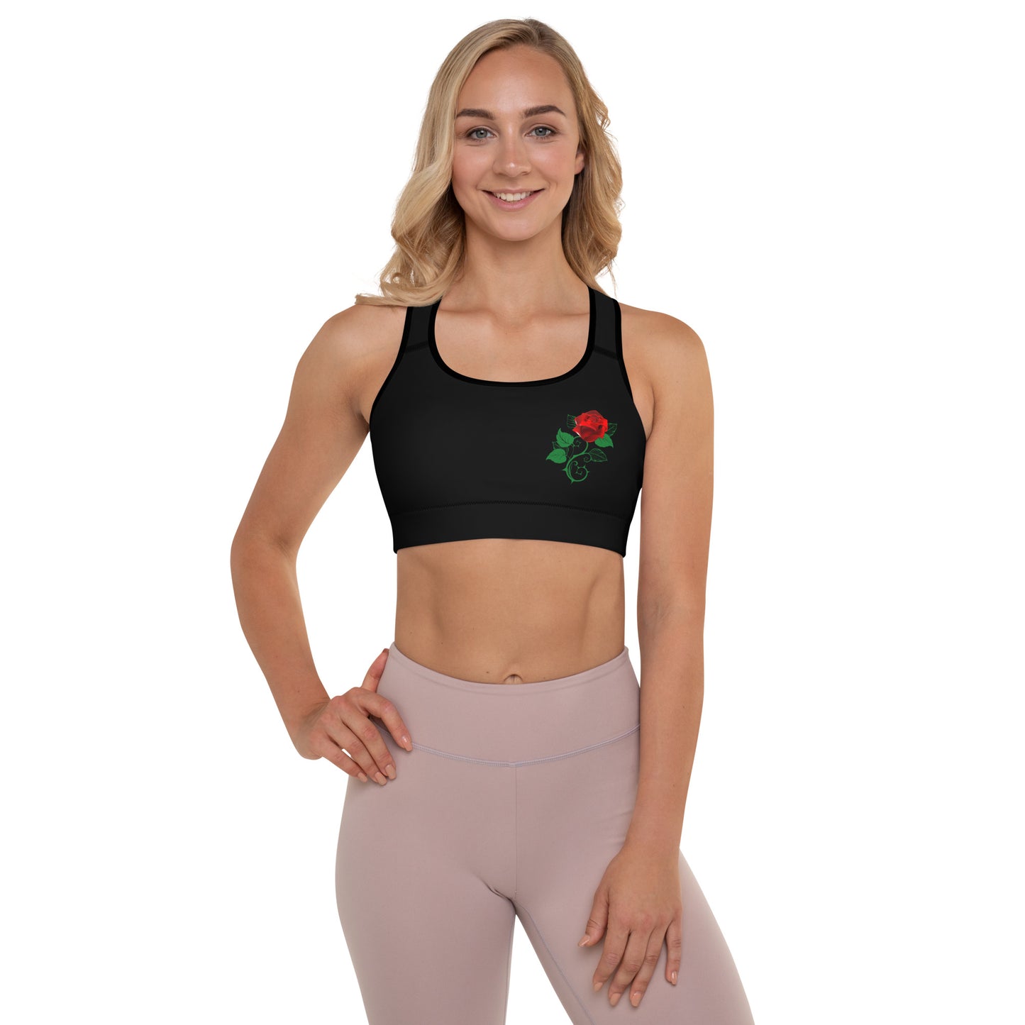 Rose Black Padded Sports Bra