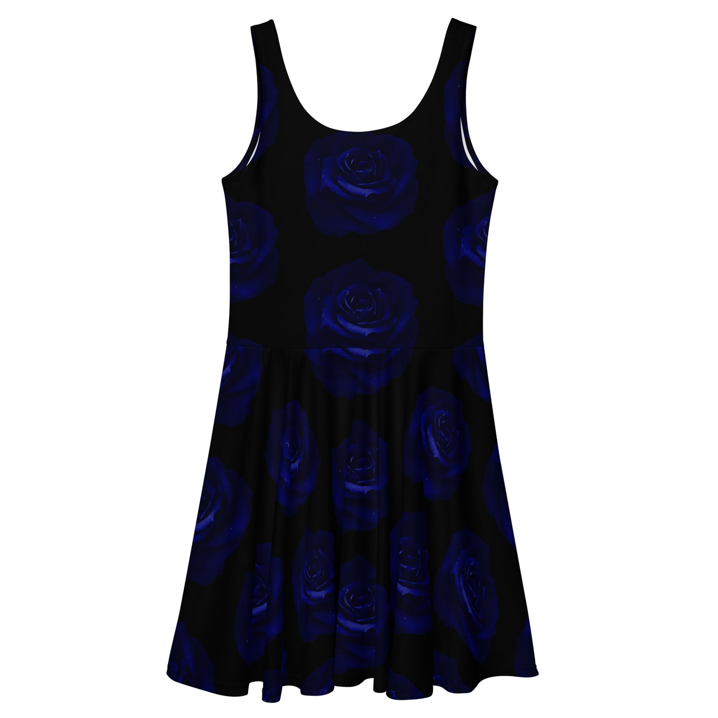 Dark Blue Rose Skater Dress Black