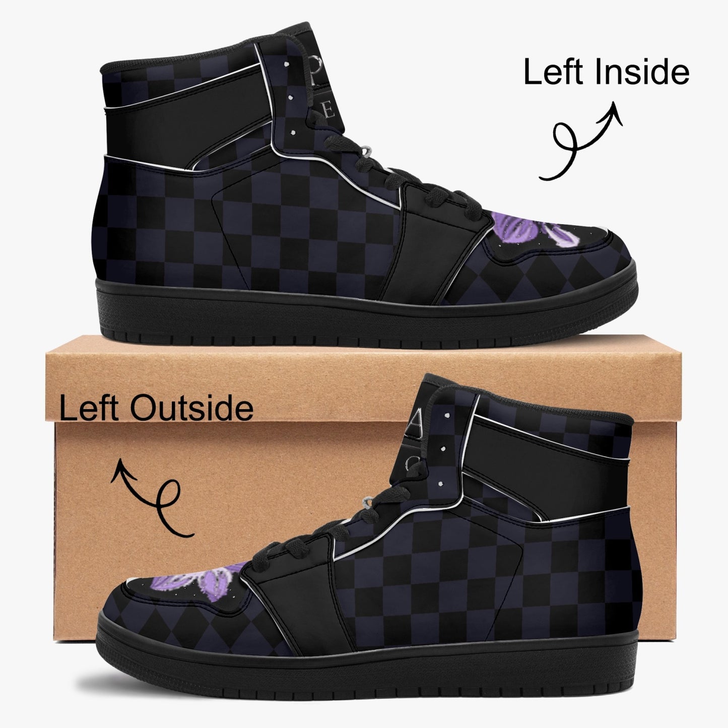 High ankle sneakers dark checkered flower