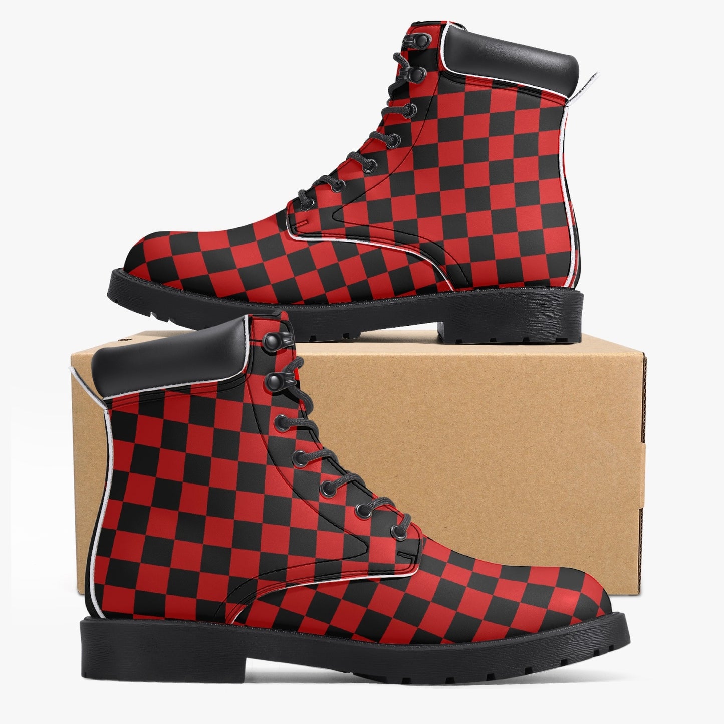 Casual Leather Boots Checkered red