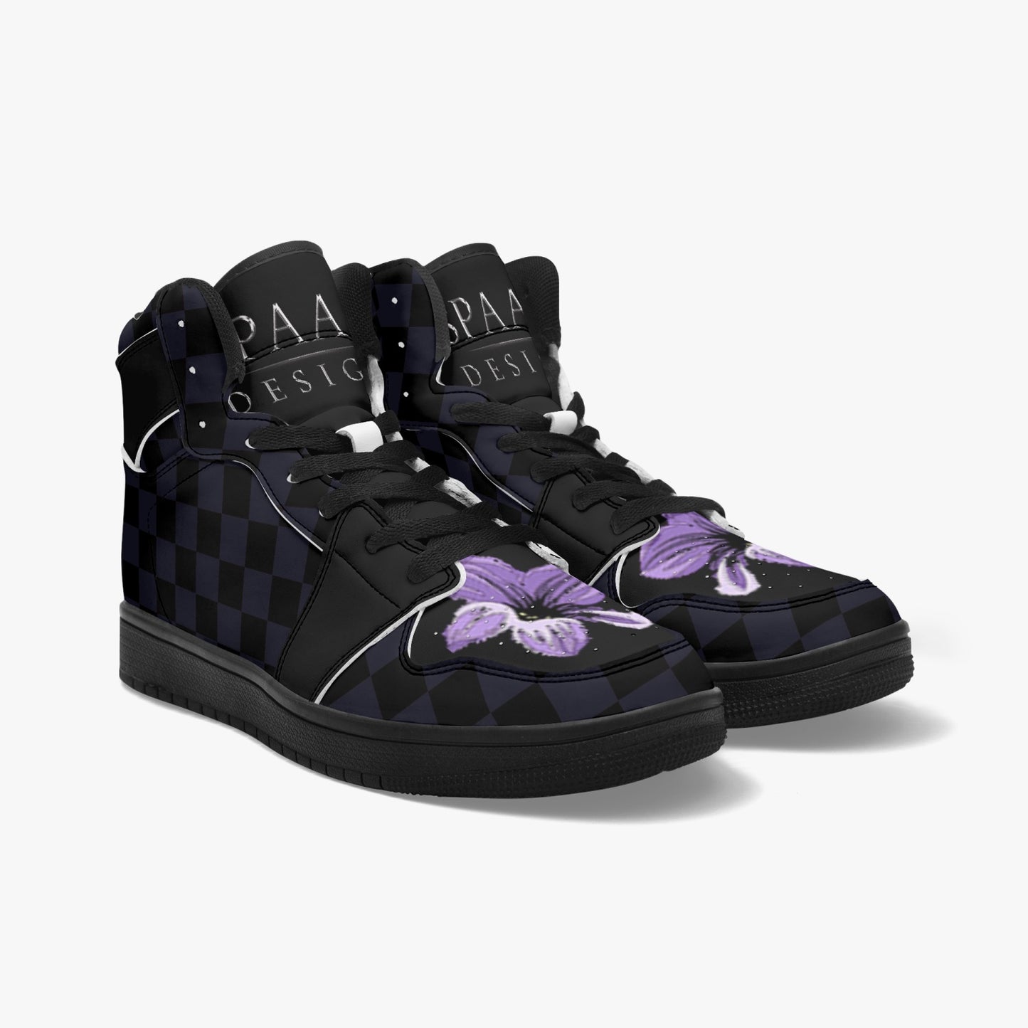 High ankle sneakers dark checkered flower