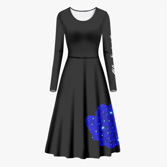 Midnight Blue Rose Simple Dress Long