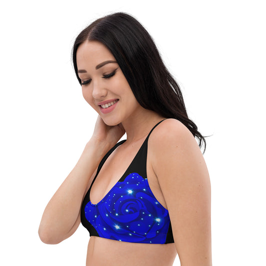 Midnight Blue Rose padded bikini top