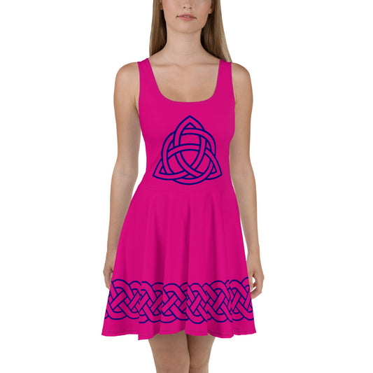 Celtic Knot Blue Skater Dress Hot Pink